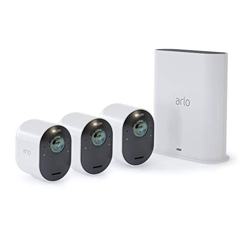 Arlo Ultra - 4K UHD Wire-Free Security 3 Camera System | Indoor/Outdoor with Color Night Vision, 180° View, 2-Way Audio, Spotlight, Siren | Works with Alexa and Homekit | (VMS534)