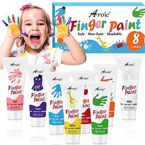 AROIC Washable Finger Paint Set for Kids, Non-Toxic 8Colors