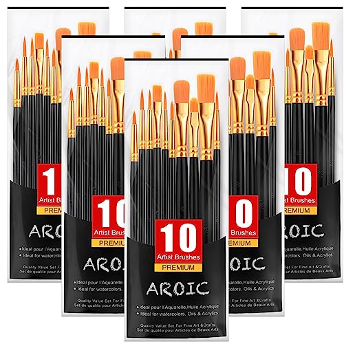 AROIC 60-Piece Nylon Hair Paint Brush Set for Artists