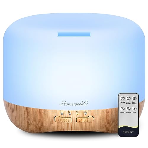Homeweeks 500ML Essential Oil Diffuser with Colorful Aroma & Adjustable Mist