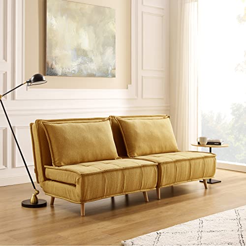 Art Leon Convertible Sofa Bed Chair, Modern Fold Out Couch Sleeper Chair, Fabric Upholstered Chaise Lounge with Wood Legs for Bedroom Living Room Small Space, 2 Pcs, Yellow