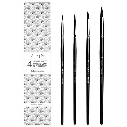 ARTEGRIA Watercolor Brush Set - 4 Round Brushes, Professional Quality