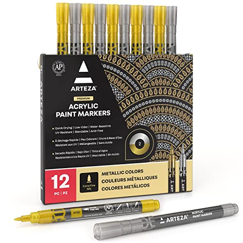 ARTEZA Acrylic Paint Markers: Metallic Marker Pens for Creative Artwork