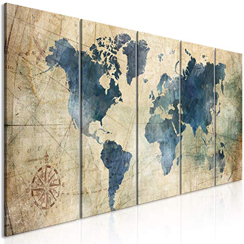 Artgeist World Map Acoustic Canvas Wall Art 90x35 - 5pcs Sound Print Artwork