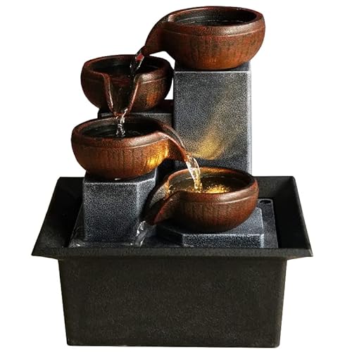 Artistic Tabletop Fountain with Flowing Water and LED Lights