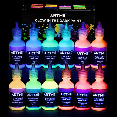 Artecho Glow in the Dark Paint - Set of 8 Colors, 20 ml / 0.7 oz Acrylic  Paint for Decoration, Art Painting, Outdoor and Indoor Art Craft, Supplies