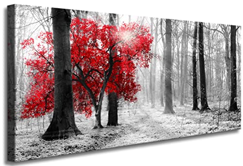 ARTSPIRIT Wall Art Decor Black and White Red Forest Canvas Wall Art for Living Room Bedroom Office Kitchen Home Decorations Modern Landscape Trees Nature Art Framed Ready to Hang