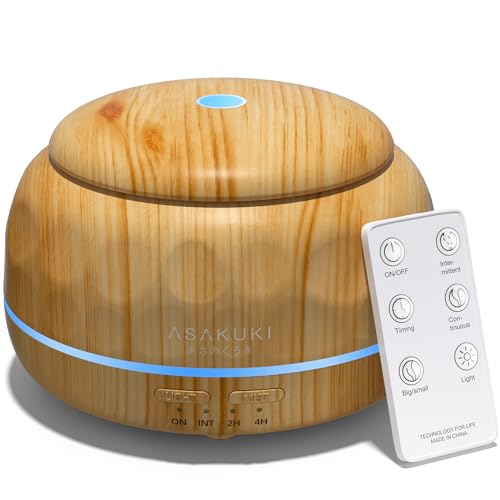 ASAKUKI Essential Oil Diffuser 300ML Aromatherapy Humidifier with 7-Color Light, Small Home Diffuser and Perfect for Relaxation-Light Wood