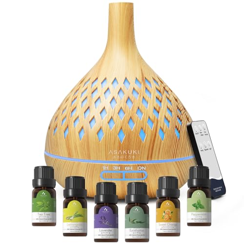 ASAKUKI Essential Oil Diffuser Set with Natural Essential Oils and LED Lights