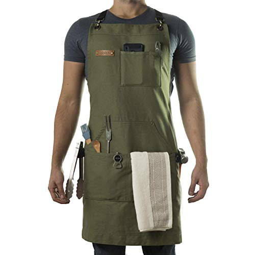 Asaya BBQ Chef Apron with Bottle Opener and Hand Towel - Green