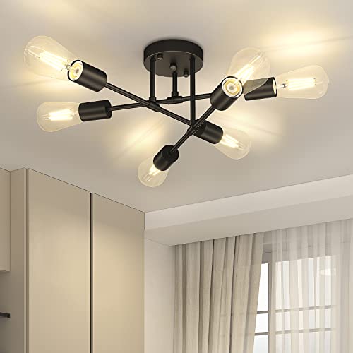 6-Light Black Sputnik Chandelier for Modern Home Lighting