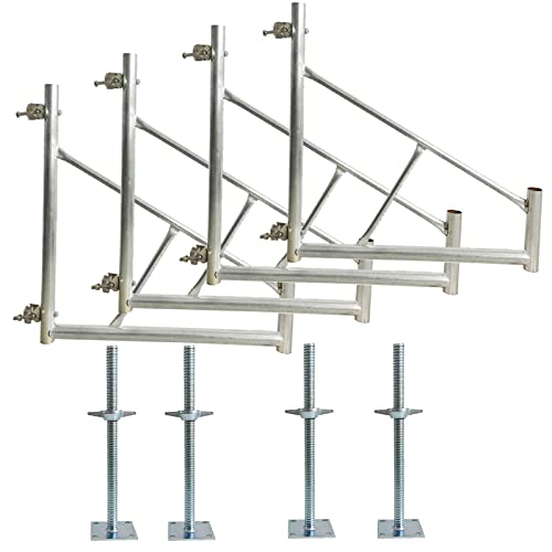 ASTAMOTOR 4 PCS 30" X29" X30" Scaffold Safety Outriggers + 4 PCS 18" Adjustable Leveling Screw Jack Set for Maxi Square Baker-Style Scaffold Tower Scaffolding, 4 Pack