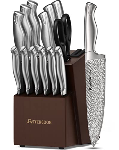 Damascus Knife Set with Sharpener, Stainless Steel, Dishwasher Safe