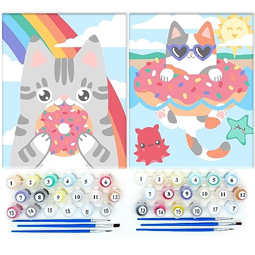 hkejoi 4 Pack Paint by Numbers for Kids with Framed Canvas,Paint by Numbers  for Kids Ages 8-12,Kids Paint by Number Kits DIY Acrylic Oil Painting with