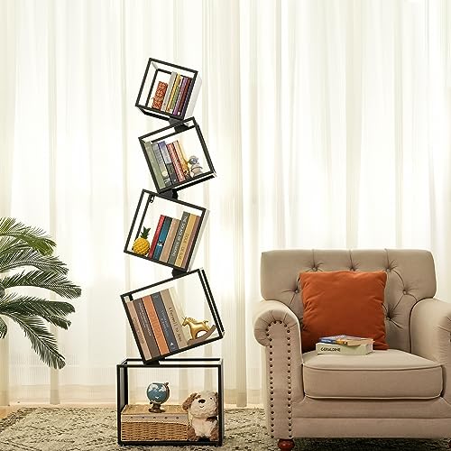 Asuli Bookshelf - Modern 5-Tier Black Bookshelf