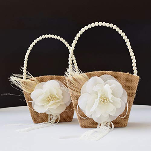 ATAILOVE Burlap Flower Girl Baskets