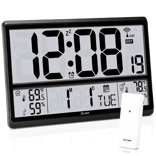 DOVEET Digital Wall Clock with Outdoor Temperature Sensor