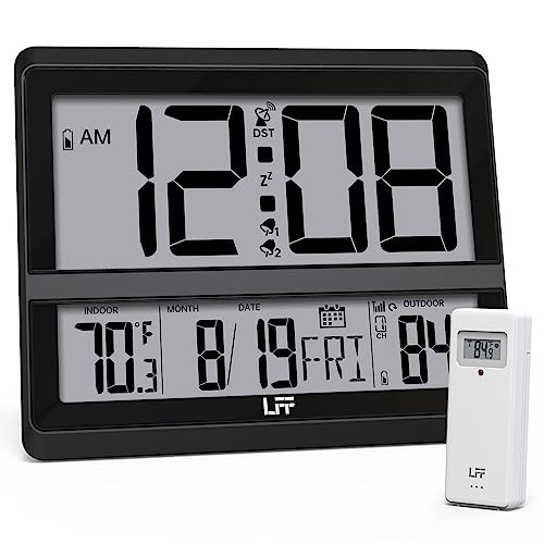 LFF Large Display Atomic Clock with Indoor/Outdoor Temperature and Alarm