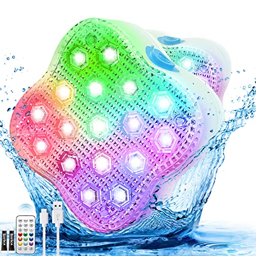 Submersible LED Pool Lights with Remote, Rechargeable 2PK
