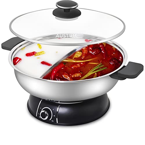 Multifunction Hot Pot Electric with Burner Shabu Shabu Pot Cooker Non-Stick  Skillet Chinese Hot Pot Soup Cookware 5.3 Quart for 6-8 People Family Party  