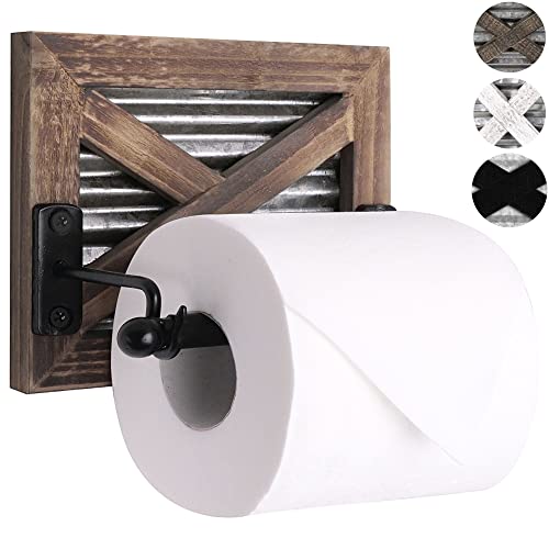 Autumn Alley Rustic Farmhouse Toilet Paper Holder - Bathroom Country Decor Accessories with Warm Brown Wood, Galvanized Metal & Black Adds Charm