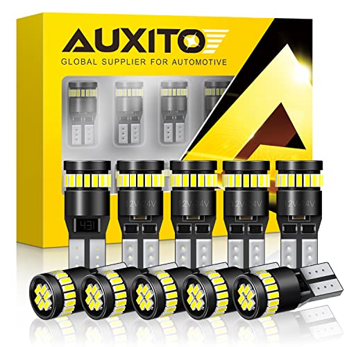 AUXITO 194 LED 6000K White T10 Wedge 24-SMD 3014 Chipsets (Pack of 10)
