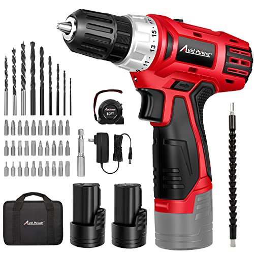 AVID POWER 12V Cordless Drill Driver Kit with 2 Batteries and 42Pcs Accessories