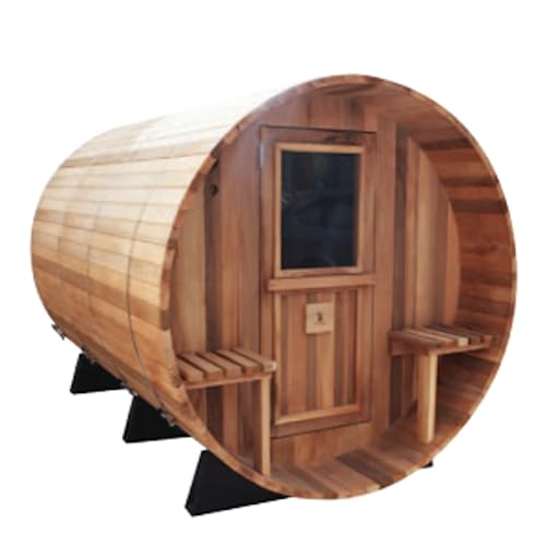 AYCHLG Carbonized Wood Outdoor Barrel Sauna with Porch