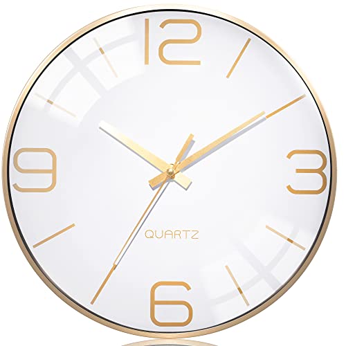 AYRELY® 12 Inch Silent Modern Wall Clocks Battery Operated, Wall Clock for Living Room Décor,Gold Metal Frame Clock Decorative for Bedroom,Kitchen,Office