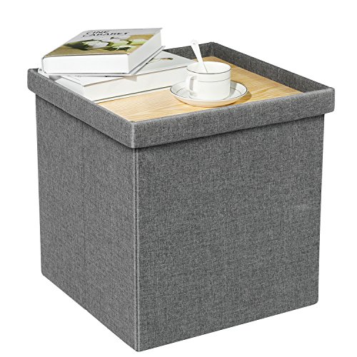BF Storage Ottoman with Tray, Small Cube Folding Coffee Table Foot Stool Seat