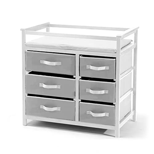 MOOITZ White Baby Changing Table Dresser with 6 Storage Baskets