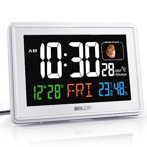 Atomic Clock, Indoor Temperature and Humidity, Backlight, Battery Operated,  USB Charger, 2 Alarm Clocks, Desk Clock for Bedroom, Living Room, Office