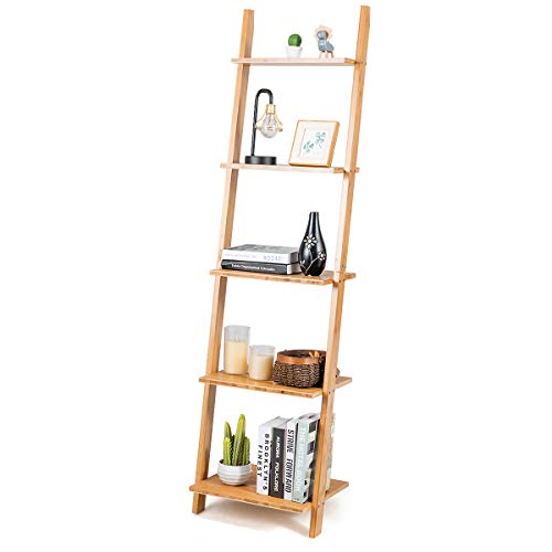 Bamboo 5-Tier Ladder Shelf Bookshelf