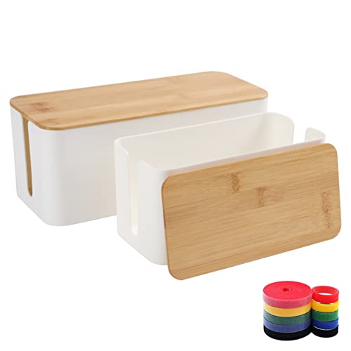 Bamboo Cable Management Box Organizer