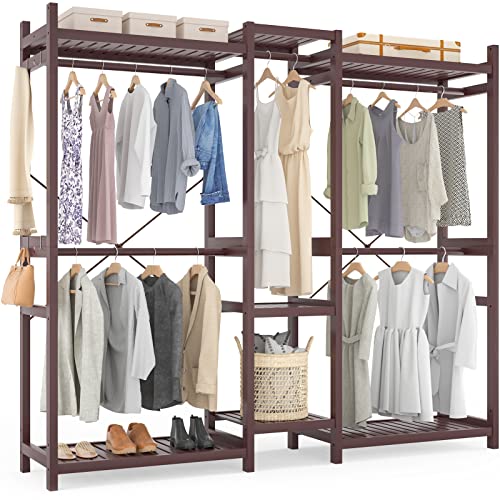 Bamboo Closet System with Hanging Rods and Shelves