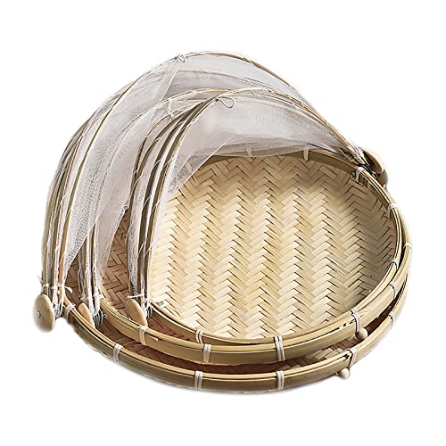 Bamboo Food Serving Tent Basket with Mesh Gauze Cover