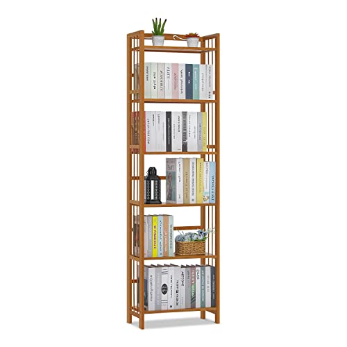 Bamboo Multifunction Free-Standing Narrow Storage Bookcase Display Shelf