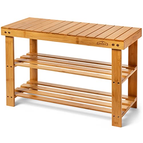 Bamboo Shoe Rack Bench with Storage