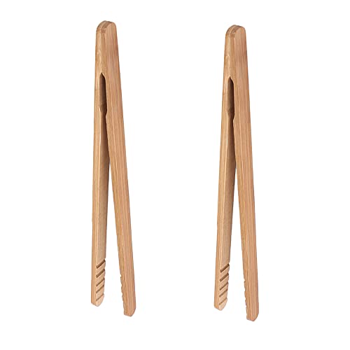 Bamboo Toast Tongs, 7 Inches Mini Wood Cooking Tong with Anti-slip Design