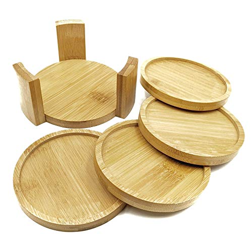 Bamboo Wood Coaster Set with Holder