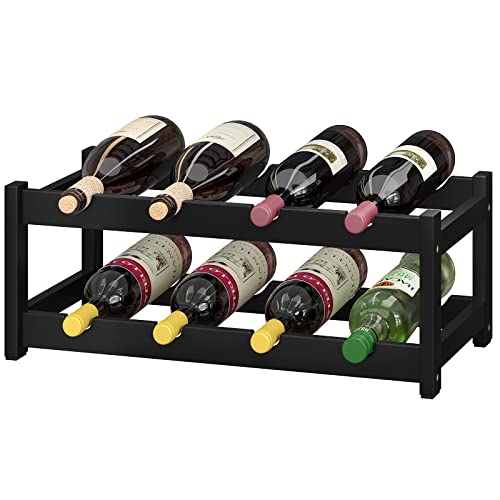 BAMEOS Free Standing Bamboo Wine Rack - 8 Bottle Storage Shelf