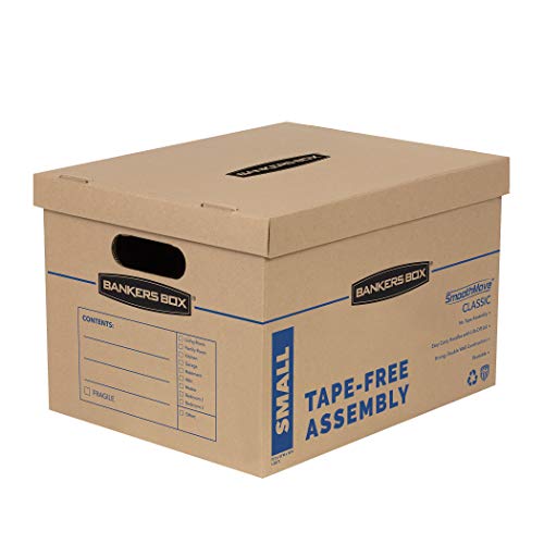 Bankers Box SmoothMove Classic Small Moving Boxes, 10 Pack, Tape-Free Assembly, Easy Carry Handles, 10" x 12" x 15"