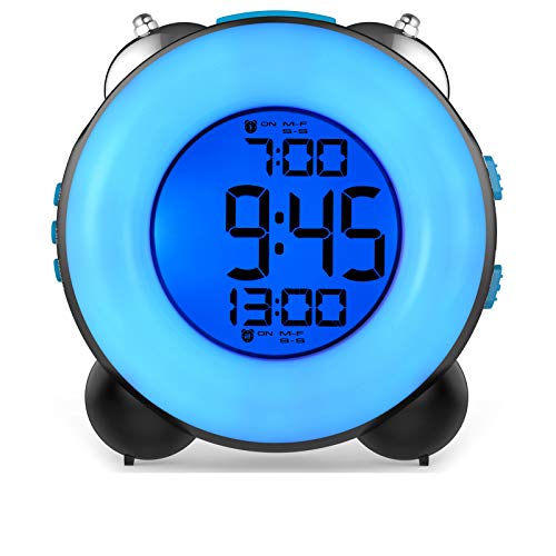 Banne Dual Alarm Night Light Bedside Clock, Battery Powered