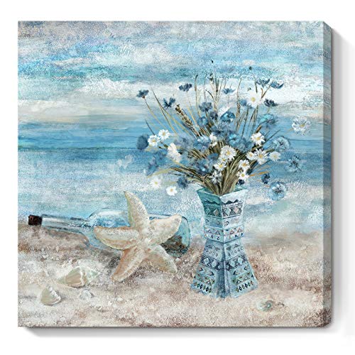 Blue Beach Ocean Theme Floral Canvas Print by Nicetop