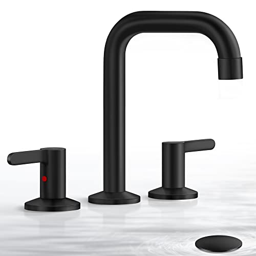 Bathroom Faucets for Sink 3 Hole ARRISEA Black Bathroom Faucet 3 Hole Widespread 8 Inch Bathroom Vanity Sink Faucet with Pop Up Drain