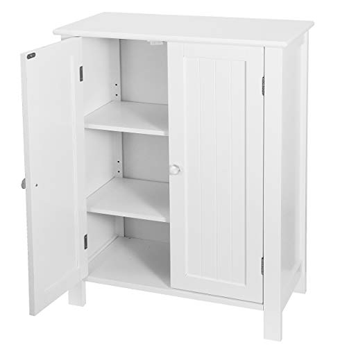 Bathroom Floor Storage Cabinet with Adjustable Shelf and Double Door