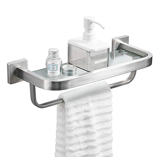 Bathroom Lavatory Glass Shelf with Towel Bar and Rail
