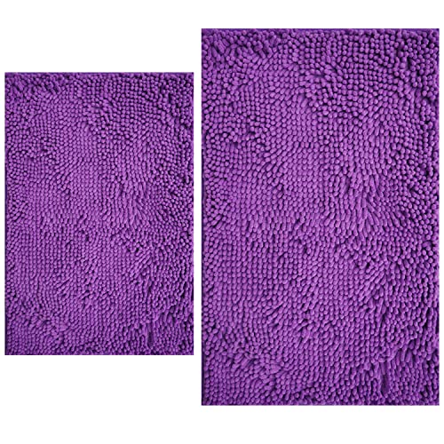 Soft Chenille 2 Piece Purple Bathroom Rug Set with Non-Slip Bottom