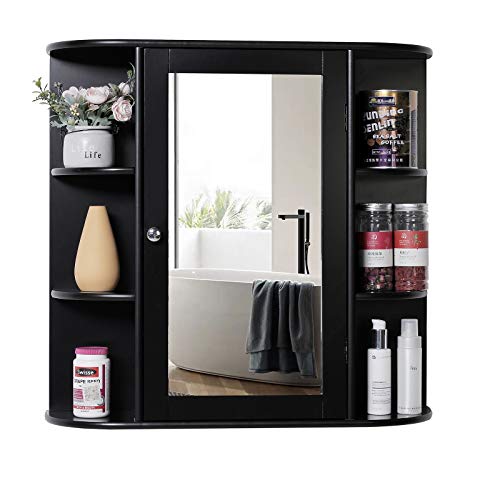 Bathroom Wall Cabinet with 2 Adjustable Shelves & 6 Open Shelves