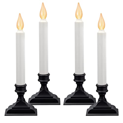 Battery Operated LED Window Candles with Flickering Amber Flame and Timer